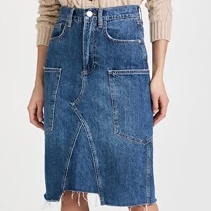 Frame Women's Blue Cotton Patch Pocket Frayed Hem Denim Skirt Size 27